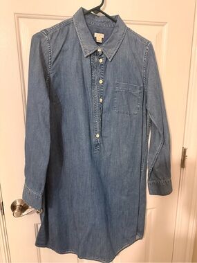 J. Crew Medium Washed Blue Denim Button-Front Mini Dress